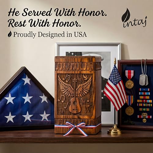 Guitar Wings Wooden Keepsake Urn for Human Ashes, 20 Cu in, Rosewood - color: Rosewood, size: Keepsake (20 Cu In, Share of Ashes)