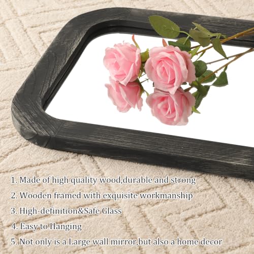 AAZZKANG Hanging Mirror Full Length Large Rectangle Wooden Framed 47"x16" - color: Pitchdark, size: 47"L x 16"W