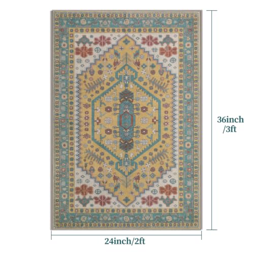 Ciicool 2x3ft Small Area Rug,Washable Boho Thin Mat for Entryway Kitchen - color: Yellow/Multi, size: 2' X 3' (Rectangular)