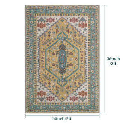 Ciicool 2x3ft Small Area Rug,Washable Boho Thin Mat for Entryway Kitchen - color: Yellow/Multi, size: 2' X 3' (Rectangular)