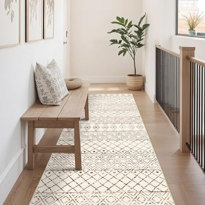 2'6"x8' Washable Hallway Runner Rug: Moroccan Kitchen Non Slip Rug Beige - color: Geo Beige, size: 2'6" x 8' (Rectangular)