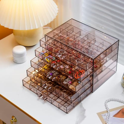 YUFONG Earring Storage Box Organizer 5 Drawers with 120 Small Compartments - color: Clear Purple Brown