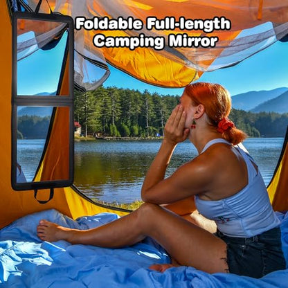 LPHUMEX Foldable Full Length Dance Mirror – 33” Portable Shatterproof Hanging Mirror, Folding Full Length Travel Mirror for Dancing, Camping, RV