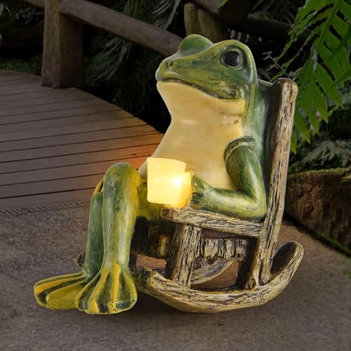 FOXMIS Miniature Frog Garden Statue Mom Dad Gifts Home Decorations Fairy Garden Accessories Outdoor Lights Solar Garden Frog Decor Art Housewarming Gift for Patio,Yard,Lawn Ornament,3.89"x2.36"x3.93 - color: Green