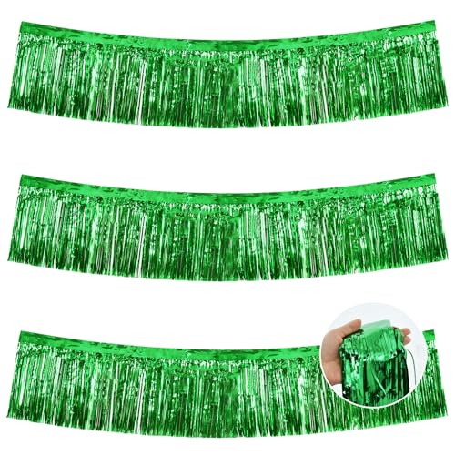 BEISHIDA Green Fringe Garland Banner 3Pack 30ft Wall Tinsel Foil Streamers - color: Green