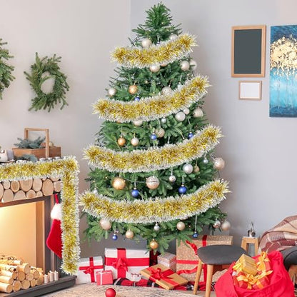 50FT Gold Christmas Tinsel Garland Christmas Tree Decoration - color: Gold White