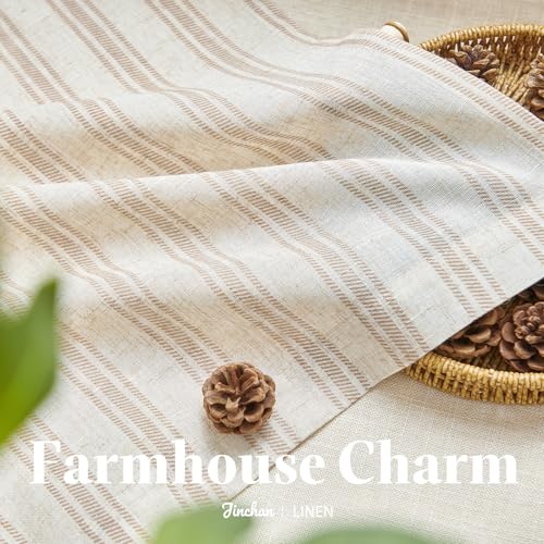 jinchan Linen Striped Tier Curtains for Kitchen Windows Farmhouse - color: Striped Tan | on Beige, size: 26"W x 24"L (Pack of 2)