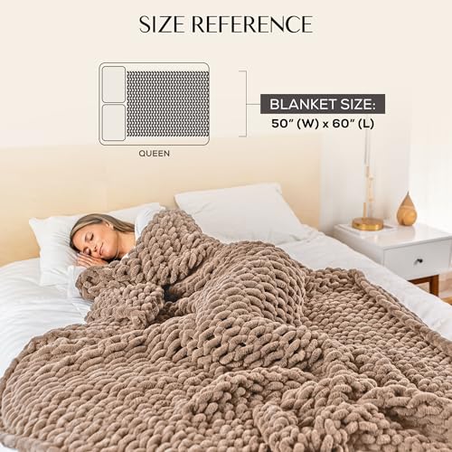 SAMIAH LUXE Chunky Knit Throw Blanket 50x60 in, 6 lb Sandstone Brown - color: Sandstone, size: 50x60in