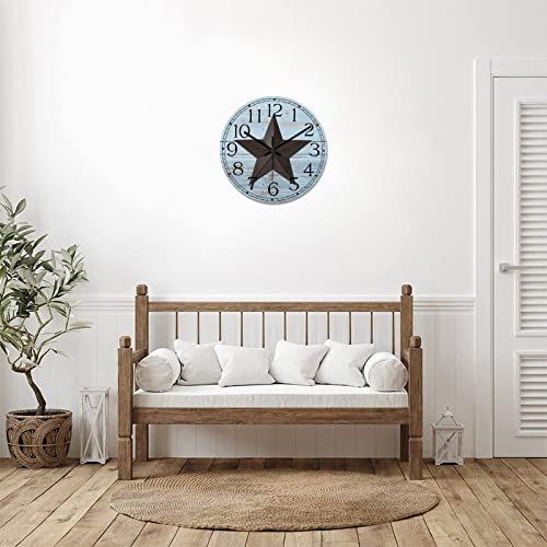 Round Farmhouse Wall Clock Western Texas Star Retro Style Wood Clock Quiet Non-ticking Battery Operated with Large Numbers Country Wall Hanging Analog Clock for Living Room Farmhouse Kitchen 15 Inch - color: Style, size: 15in