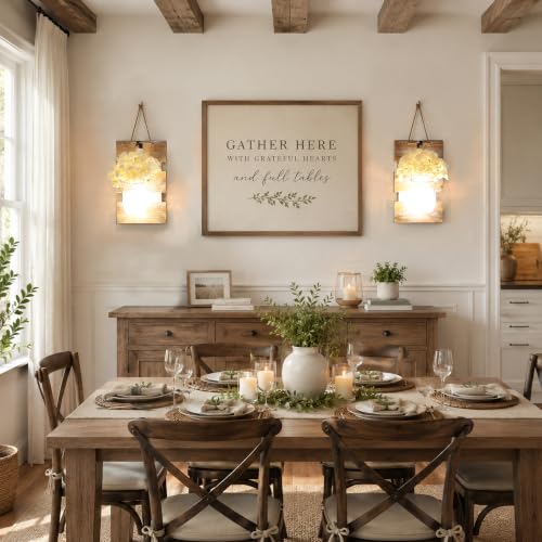 Rustic Mason Jar Sconces Wall Decor, Brown, Set of 2 - color: 11.8"H Brown + Hydrangea