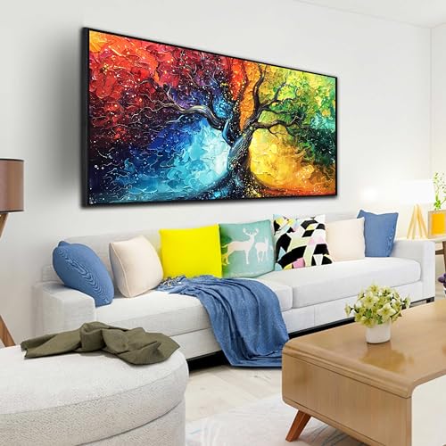 Colorful Tree Canvas Wall Art Living Room - Girl Bedroom Decor with Black Framed Ready to Hang Size 29" x 59" - color: Colorful, size: 59"L x 29"W