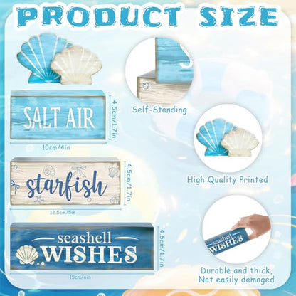 4 Pcs Coastal Summer Beach Tiered Tray Decor Rustic Wooden Nautical Centerpiece Set with Shell Starfish Farmhouse Style Beach Room Decor Summer Tiered Tray Decor - style: Coastal