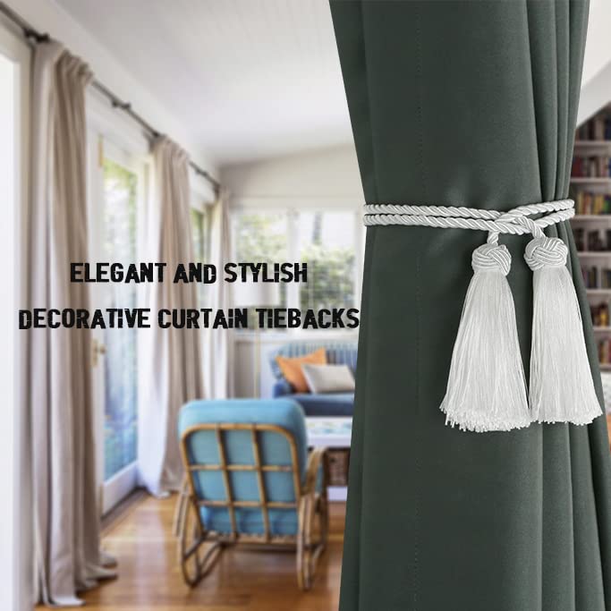 BEL AVENIR 2 Pack Handmade Rope Tassel Curtain Tiebacks - color: White, size: 2 Pack
