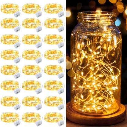 24 Pcs Warm White Fairy Lights Waterproof 7Ft 20LED String Light - color: Warm White, size: 24 PCS