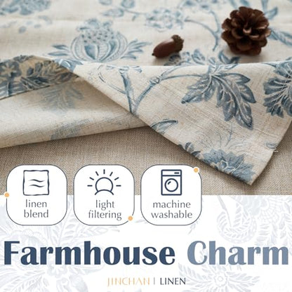 jinchan Floral Valance Curtain Linen 16 Inch Farmhouse 1 Panel Blue - color: Jacobean | Blue, size: 50"W x 16"L (Pack of 1)