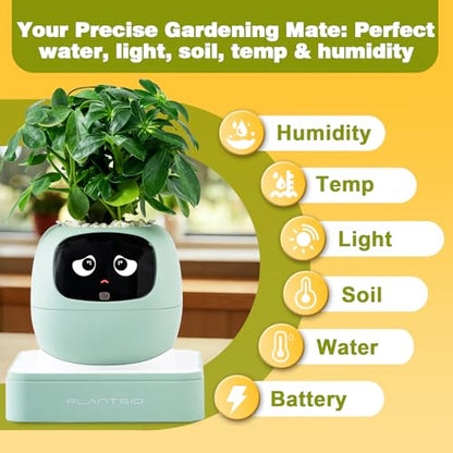 PLANTSIO Smart Plant Pot with Screen, 80ml Self-Watering Planter Green - color: Green