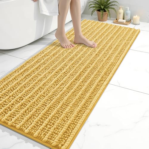 Arotive Bathroom Rugs Mat 60x20, Soft Absorbent Chenille Shaggy Bath Mat - color: Yellow, size: 60" X 20"