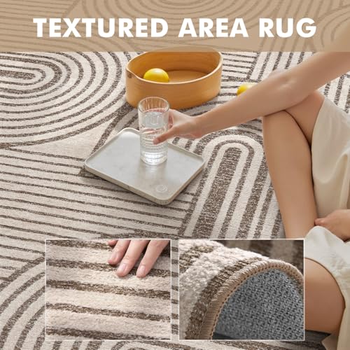Khaki Brown Neutral 8x10 Area Rugs Textured Tufted Rugs for Living Room Bedroom Rug-Carpet Washable Geometric Moroccan Modern Rug - color: Khaki Brown, size: 8' x 10' (Rectangular)