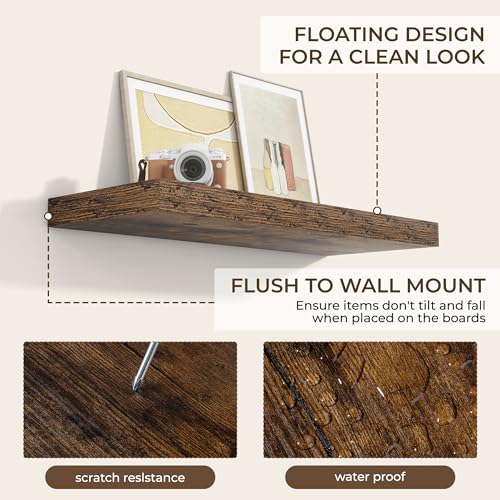 RICHFOCUS 36Inch Floating Shelves for Wall 2Pack|Rustic Brown|8" D - color: Rustic Brown, size: 36"L x 8"D, Set of 2