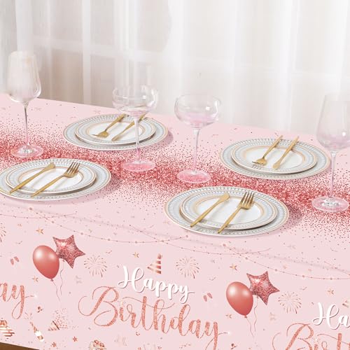 Tudomro 3 Pcs Plastic Happy Birthday Party Tablecloths,Pink Rose Gold - color: Pink Rose Gold