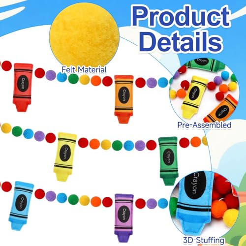 Jansun 8.2ft 3D Back to School Felt Crayon Pre-Strung Garland - color: Multicolor Crayon