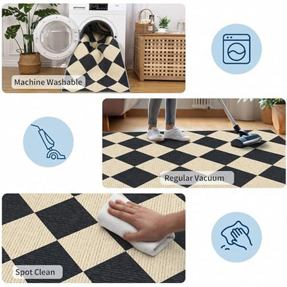GarveeHome 5x7 Checkered Area Rug Black and Brown Washable Living Room Rug - color: Dark/Coffee, size: 5' x 7' (Rectangular)