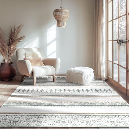 4x6 Washable Area Rugs for Living Room Boho Bedroom Rug Green/Brown - color: Green/Brown, size: 4' x 6' (Rectangular)