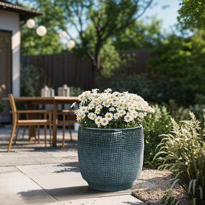 LuxenHome 12" Large Round Ceramic Pots for Plants, Glazed Green Planter