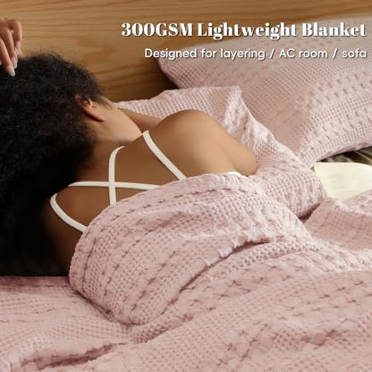 PHF Lightweight 100% Cotton Waffle Throw Blanket for Couch, Pink - color: 16 Pink, size: Throw(50"x60")