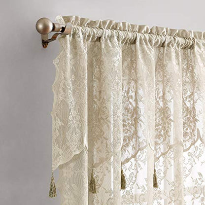 Warm Home Designs Brown Lace Curtain Panels with Valances. L Linen 84 - color: Brown Linen, size: 54"W x 84"L (Pack of 2)