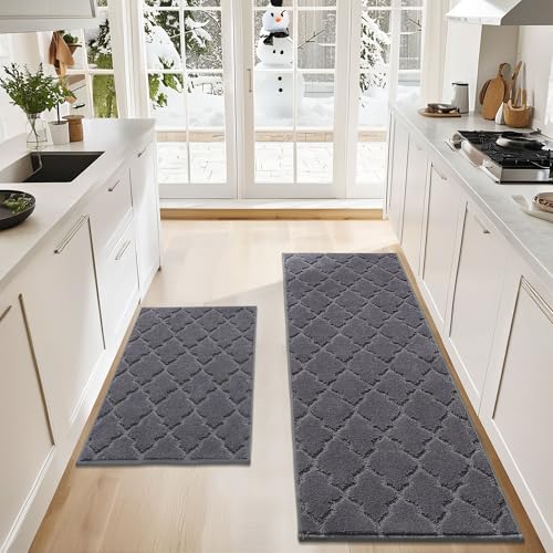 COSY HOMEER Soft Kitchen Rugs Set of 2 Non Slip 24"x35"+24"x60",Dark Grey - color: Dark Grey, size: 24 X 35 "+ 24 X 60 "