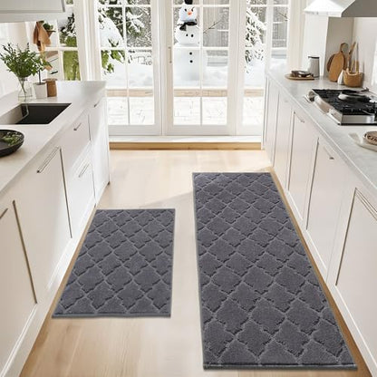 COSY HOMEER Soft Kitchen Rugs Set of 2 Non Slip 24"x35"+24"x60",Dark Grey - color: Dark Grey, size: 24 X 35 "+ 24 X 60 "