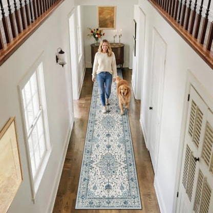 RELEANY Washable Vacuum-Friendly Area Rugs Runner 2'x10' Blue/Gray - color: Blue/Gray, size: 2' x 10' (Rectangular)