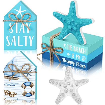 Blulu 5 Pcs Beach Decorations for Home, Summer Beach Wood Table Decor - style: Summer