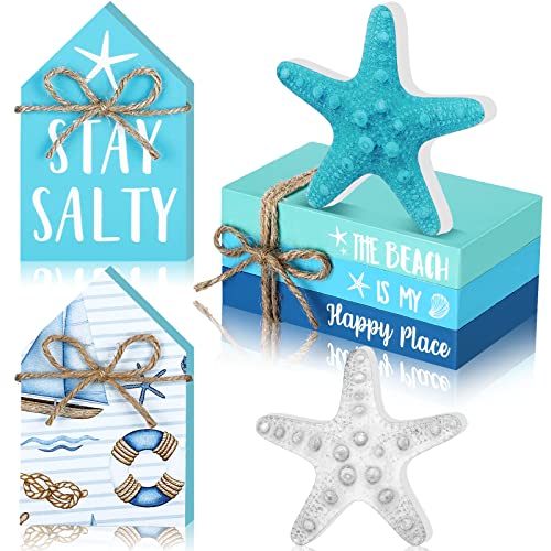 Blulu 5 Pcs Beach Decorations for Home, Summer Beach Wood Table Decor - style: Summer