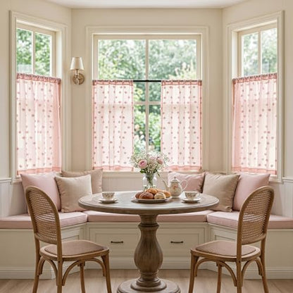 MYSKY HOME Pink Sheer Curtains 24 inch Length for Small Window,2 Panels - color: 1-dusty Pink, size: 26"W x 24"L (Pack of 2)