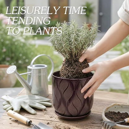 7.2 Inch Modern Ceramic Glaze Plant Pot with Drainage Hole,Mesh Net,Saucer,Indoor Outdoor Planter(Leaf-Dark Purple) - color: Leaf-dark Purple