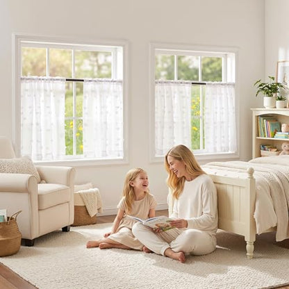 MYSKY HOME White Sheer Curtains 36 inch Length for Small Window,2 Panels - color: 1-white, size: 26"W x 36"L (Pack of 2)