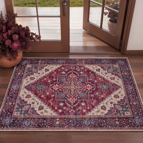 Tangsoo Oriental Small Area Rugs for Entryway, Non Slip 2x3 Washable Rug - color: Burgundy, size: 2' X 3' (Rectangular)