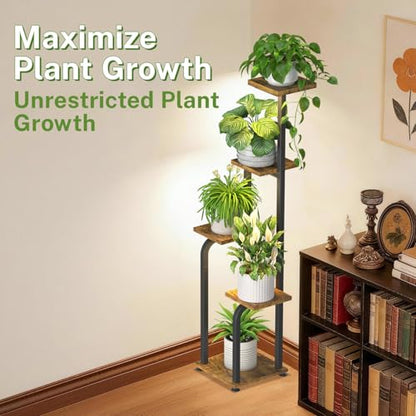 iDavosic.ly Tall Plant Stand Indoor with Grow Lights & Wooden Trays, Brown - color: Brown with Light