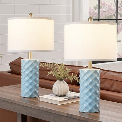 Star Diamond Ceramic Table Lamps Set of 2 - Sky Blue Nightstand Lamps 23" - color: Sky Blue