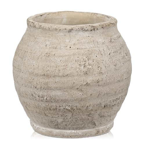 Briful Rustic Vintage Ceramic Pottery Vase, 6.1'' Farmhouse Table Decor with Distressed Texture, Wide Mouth Decorative Jar Vases for Home Decor, Shelf & Entryway, Cream White - color: 6.1'' Cream White