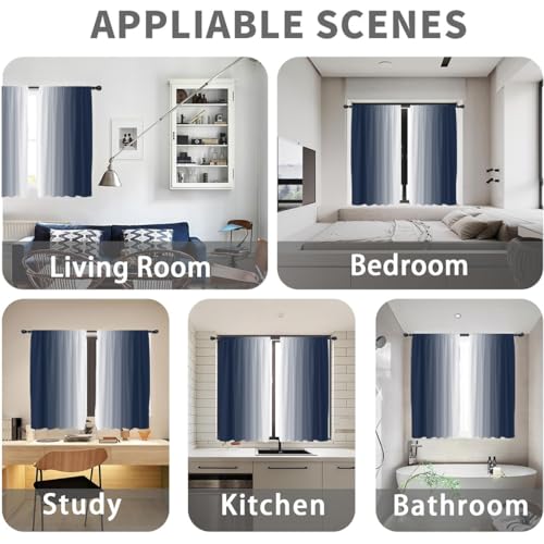 Blue White Curtains, Ombre, 2 Panels, 42" W x 63" L, Rod Pocket - color: Navy Blue, size: 42"W x 63"L (Pack of 2)