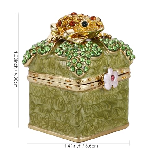 Hand Painted Enameled Mini Frog Trinket Box, Hinged Unique Mini Ring Necklace Jewelry Organizer, Classical Bejeweled Storage, Figurine Collectible Keepsake Home Decor (Frog on Box) - color: Frog on Box