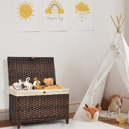 Wicker Storage Basket with Lid, 105L Shelf Basket with Removable Liner Bag - color: Brown, size: 105L