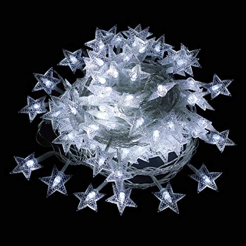 Twinkle Star 100 LED Star String Lights Plug in 33FT, White - color: White, size: Star lights - 49 ft