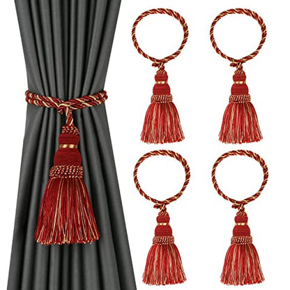 4 Pack Curtain Tie Backs Rope Tassels for Curtain Holdback - color: Mix Red, size: 4p