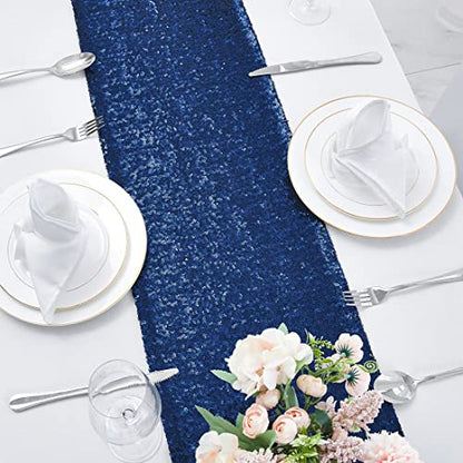 Pufogu 12 x 72 inches Navy Sequin Table Runner, 2 Packs - color: Navy