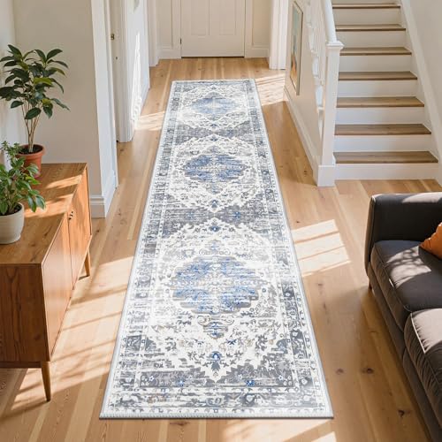 Ileading Washable Hallway Runner Rugs, 2x8 Non Slip Runners Area Rug for Entryway Kitchen Bathroom Bedroom Laundry Living Room, Long Narrow Low-Pile Floor Carpet Boho Vintage Throw Mat for Kids Room - color: Grey, size: 2' x 8' (Rectangular)