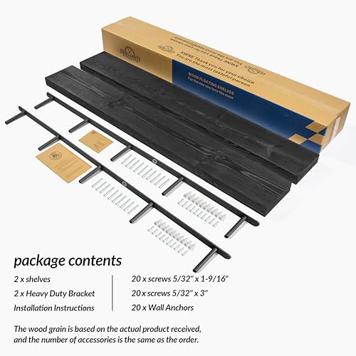 Rustic Floating Shelves 72 inch Long 8 "deep Set of 2, Heavy Duty Wood Wall Mounted Shelves for Bathroom Living Room Kitchen,Book Shelves with Thickened Hidden Bracket- Black - color: Black, size: 72'' x 8''x 2''(set of 2）